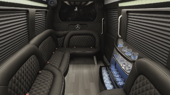 Interior of Pomona Party Bus Company's 14 Passenger Sprinter Limousine in Pomona