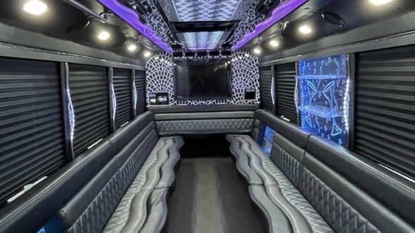 Interior of Rancho Cucamonga Party Bus Company's 20 Passenger Party Bus in Rancho Cucamonga