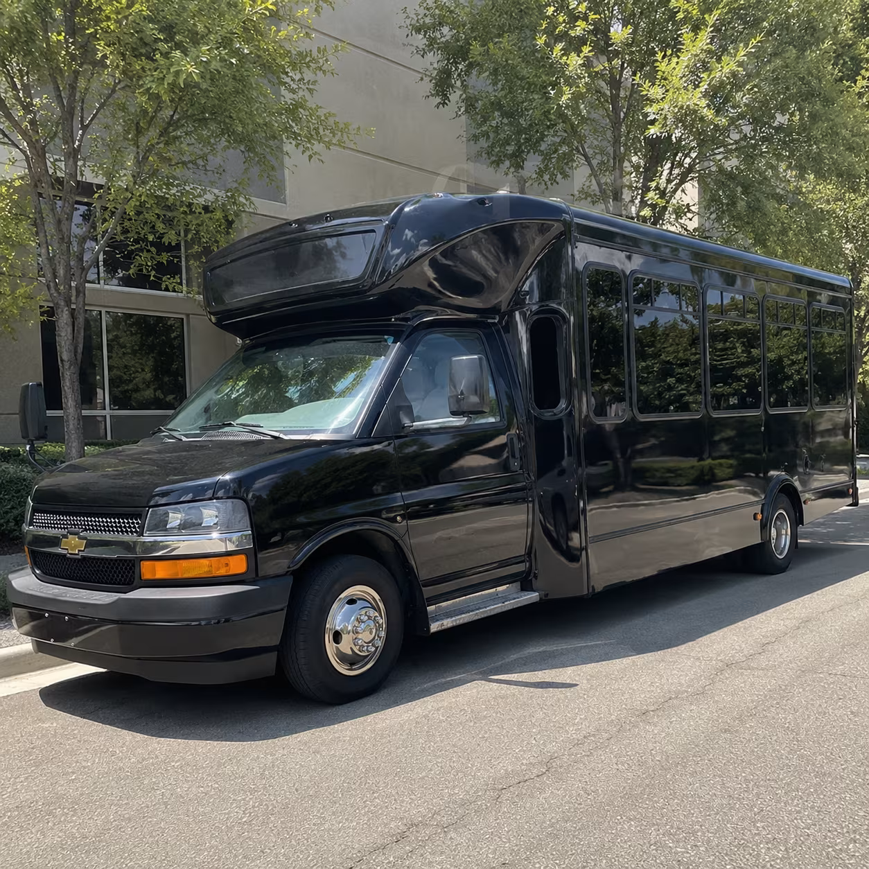 Group beside a Mercedes Sprinter limo in Pomona